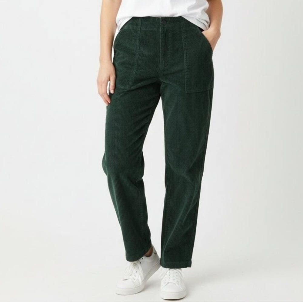 Pact Organic Cotton Corduroy High Rise Carpenter Pants - Hunter Green - L